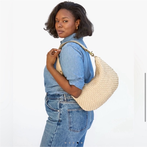 Clare V Moyen Messenger Bag in cream woven checker. - Picture 3 of 16